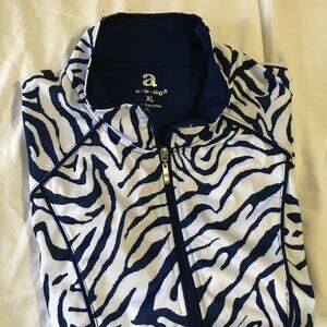 a ac-tiv-ology XL Navy/White Full-Zip Yoga Jacket Animal Print Easy Care